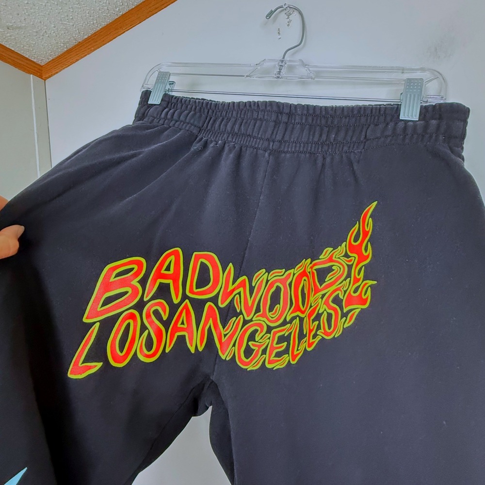 Badwood Sweatpants Mens L Los Angeles Flame Tiger Graphic Joggers Black Street - Picture 4 of 7
